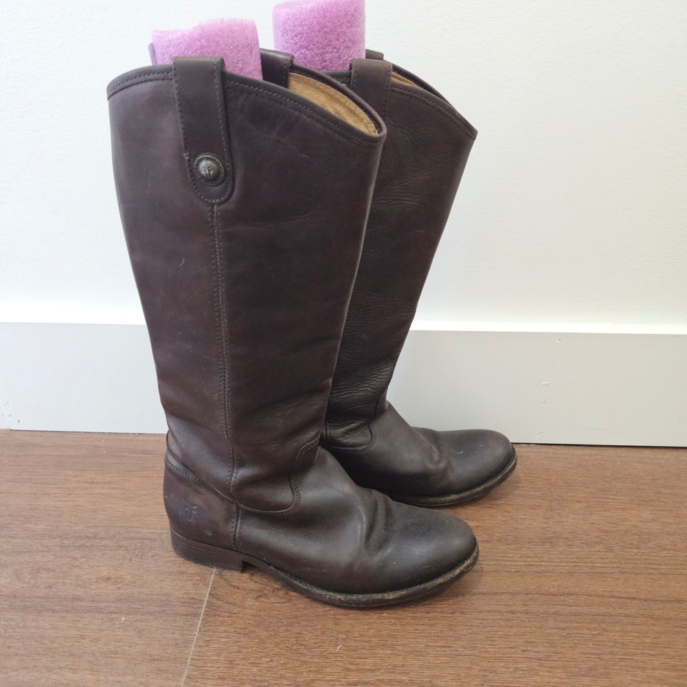 Frye Melissa Button Dark Brown Leather Tall Riding Boots 77167 Womens 8.5 B